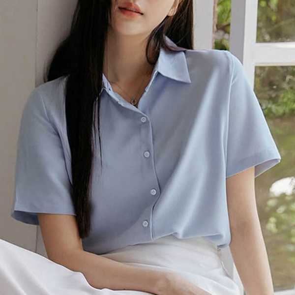데일리 여자 반팔 셔츠 블라우스 여성 카라 셔츠 - 상품 이미지