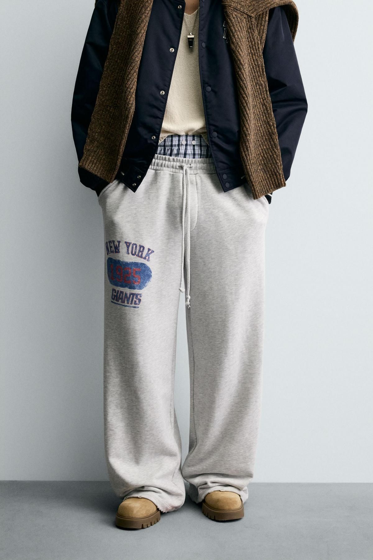 자라 NFL 그래픽 코튼 와이드 조거 팬츠 0962/523 GREY MARL - 상품 이미지