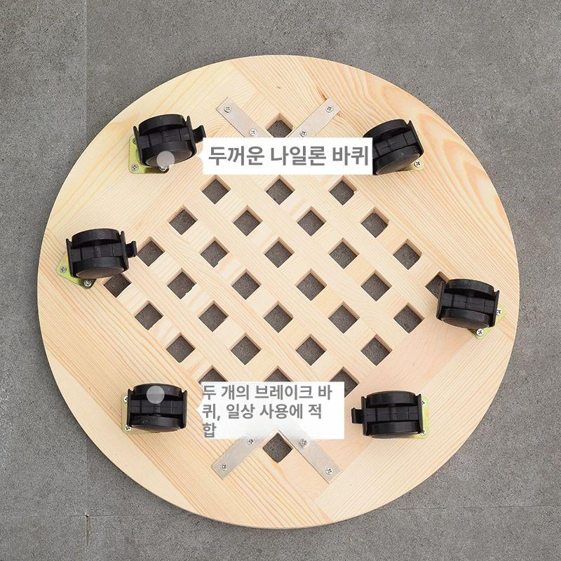이동식 나무 화분 받침대 바퀴 물받이 내추럴 우드 25cm 4륜 브레이크 - 상세 이미지 4
