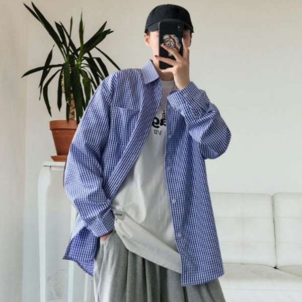 루즈핏 남자 체크 셔츠 클래식 남성 체크 남방 - 메인 이미지