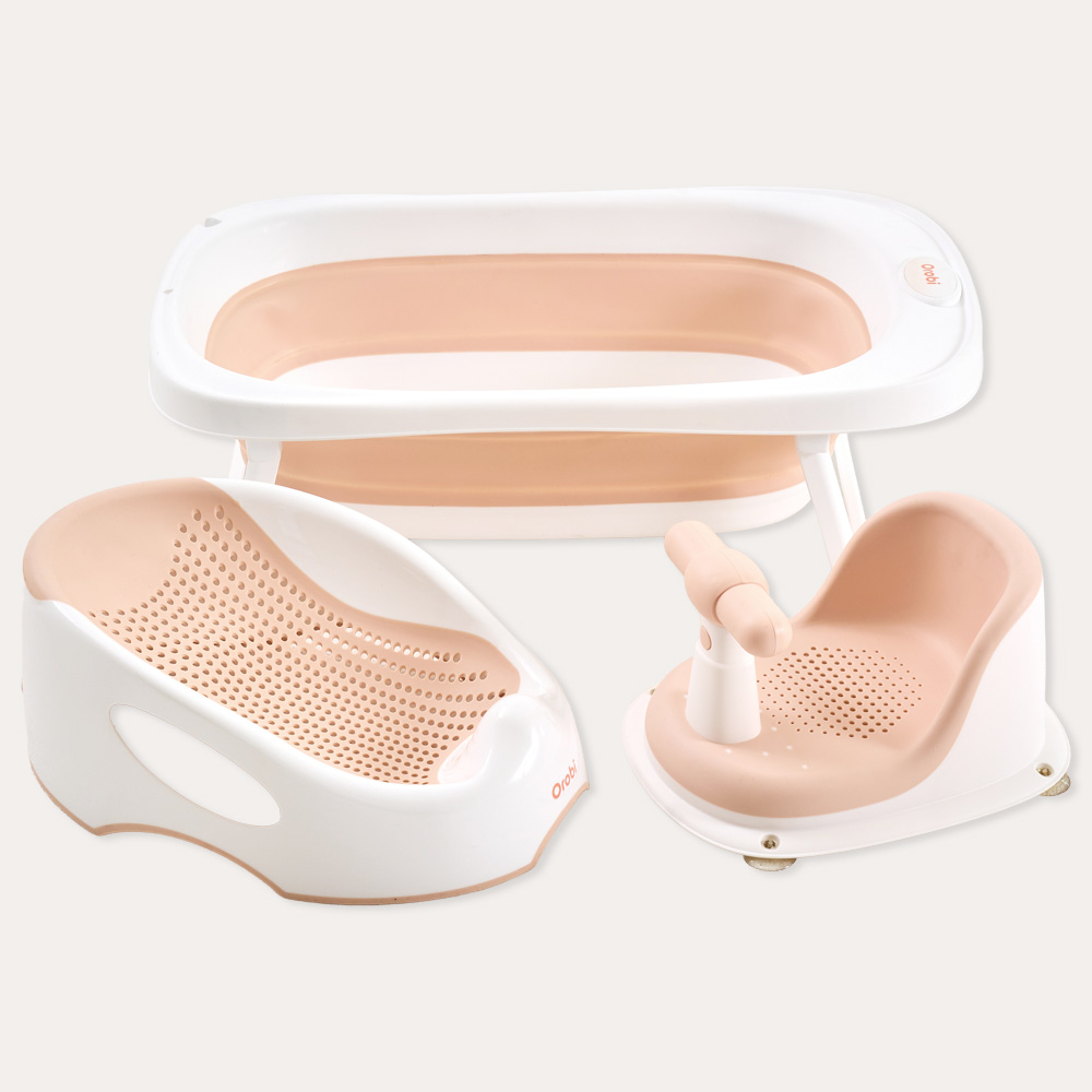 오로비 아기욕조 유아욕조 2종 접이식 등받이 신생아 목욕 프림로즈핑크