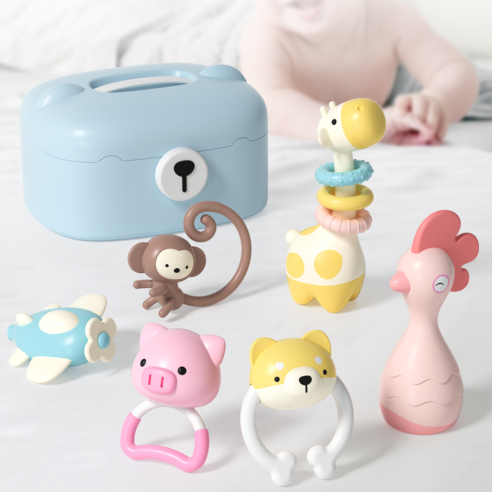고려베이비 신생아 딸랑이 치발기 장난감 세트 아기 유아 백일 선물 동물 6종세트