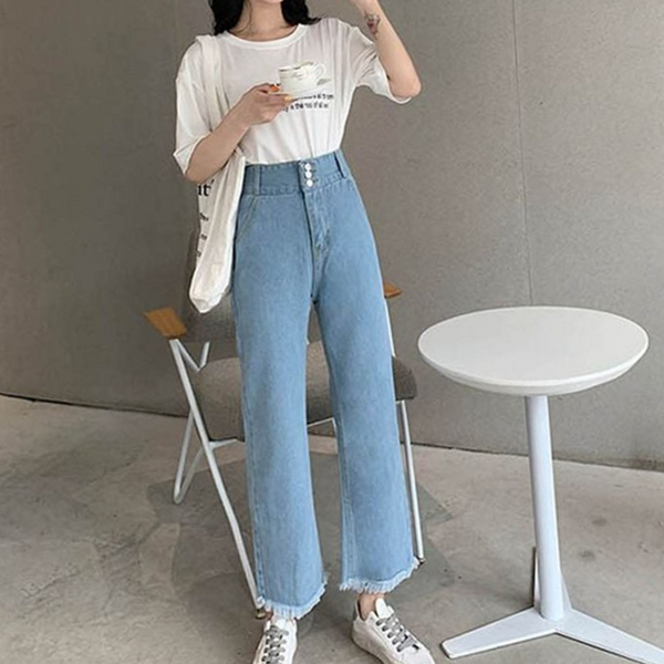 와이드 여성 데님 팬츠 연청 여성 청바지 통바지 - 상품 이미지