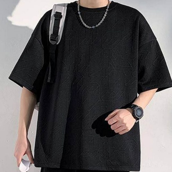 오버핏 남성 반팔 티셔츠 캐주얼 남성 라운드 티셔츠 텍스처 - 메인 이미지