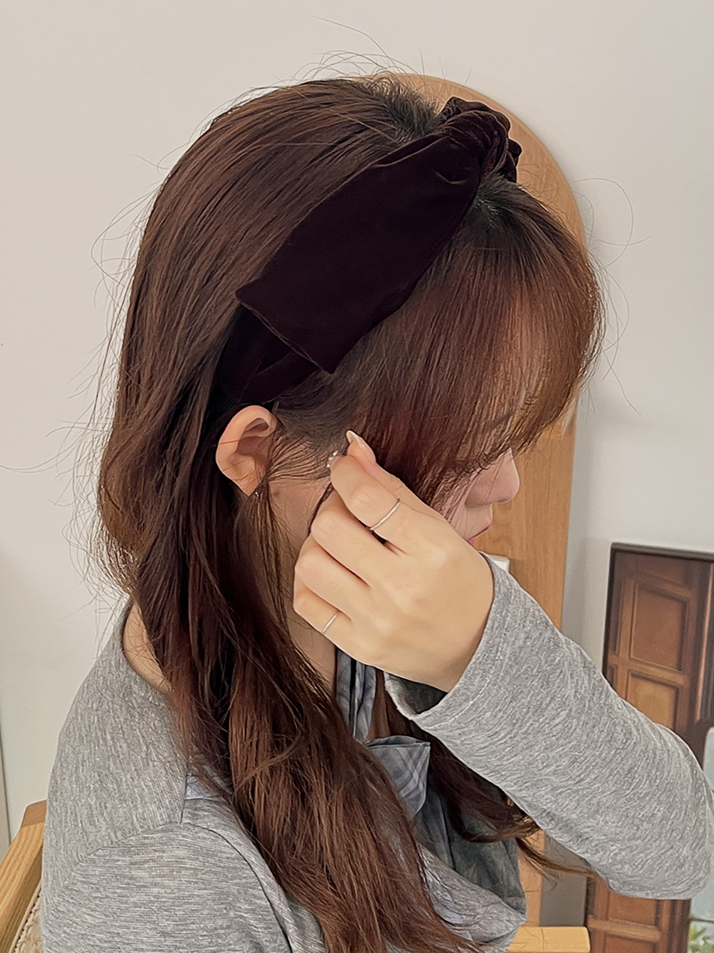 벨벳플랫리본머리띠 헤어밴드 벨벳머리띠 리본헤어밴드 헤어악세사리 - 상세 이미지 2