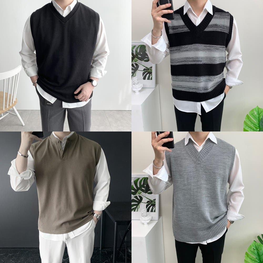 마이클로드 남자니트조끼 오버핏 빅사이즈 남성베스트 - 최저가 18,900원