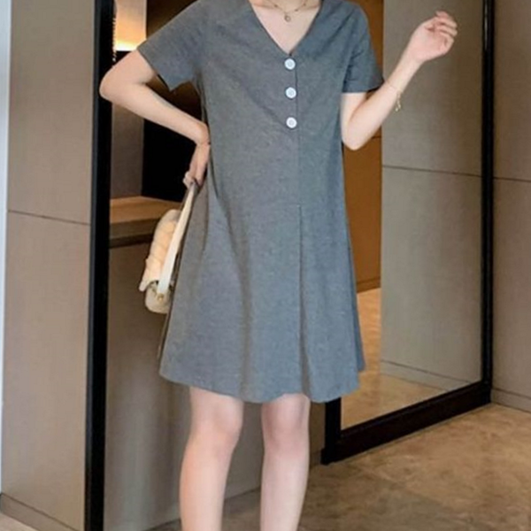 데일리 여성 원피스 캐주얼 여성 브이넥 원피스 루즈핏 여름 - 상품 이미지