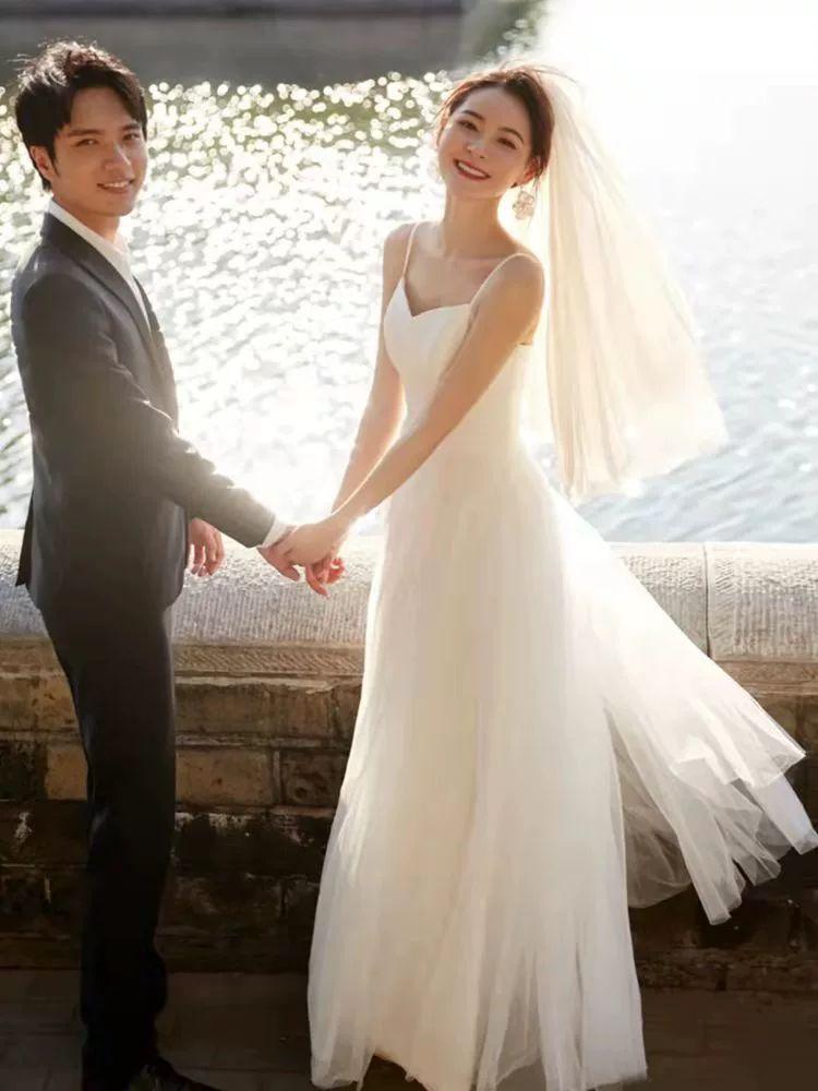 셀프웨딩드레스 신혼여행 스냅 촬영 원피스 화이트 S - 상세 이미지 3