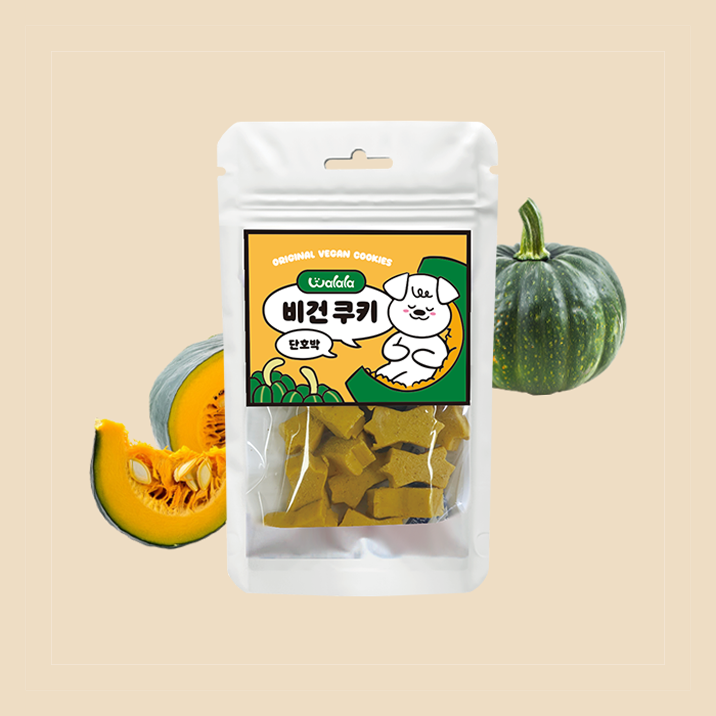 왈랄라 강아지 오리지널 저알러지 비건 쿠키 노즈워크 간식 단호박, 40g, 1개 - 메인 이미지