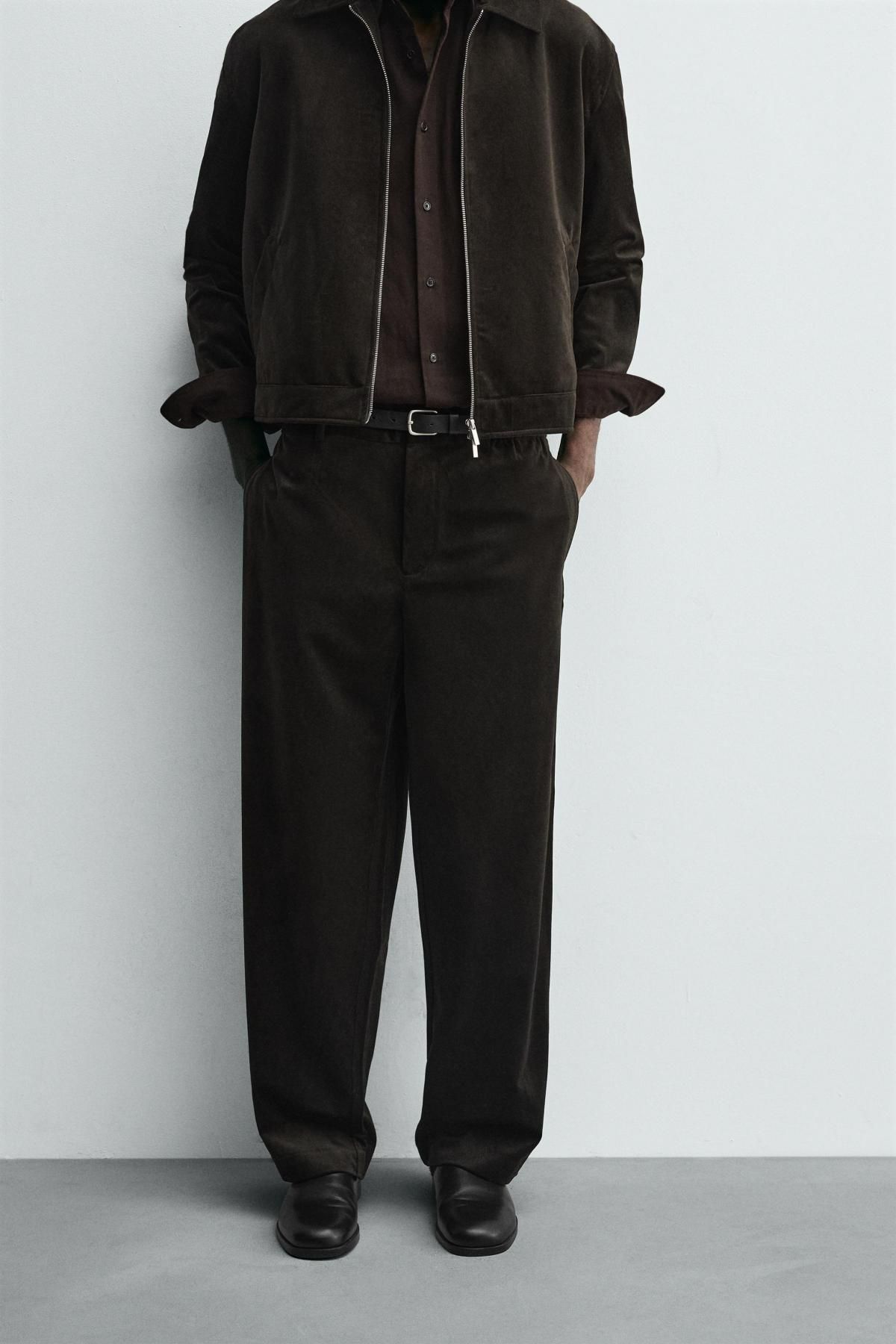 자라 테크니컬 벨벳 와이드 팬츠 5070/125 BROWN - 상품 이미지
