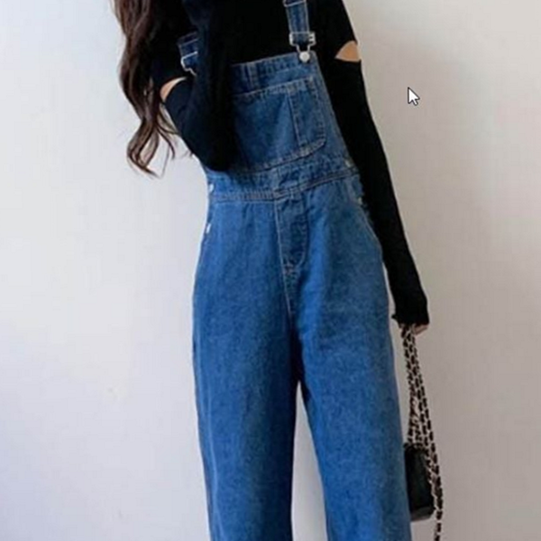 루즈핏 여성 데님 멜빵 데일리 여성 와이드 멜빵 빅사이즈 - 상품 이미지