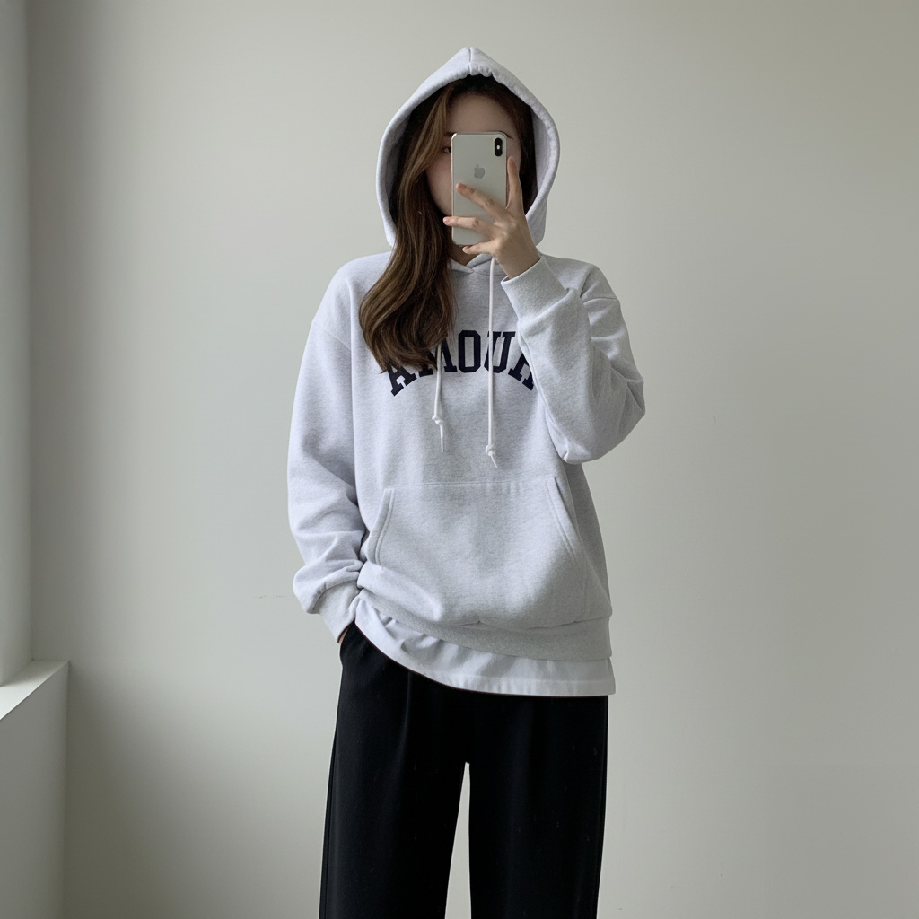 레터링후드티 여성기모후드 기모루즈핏 프렌치레터링 - 상세 이미지 4