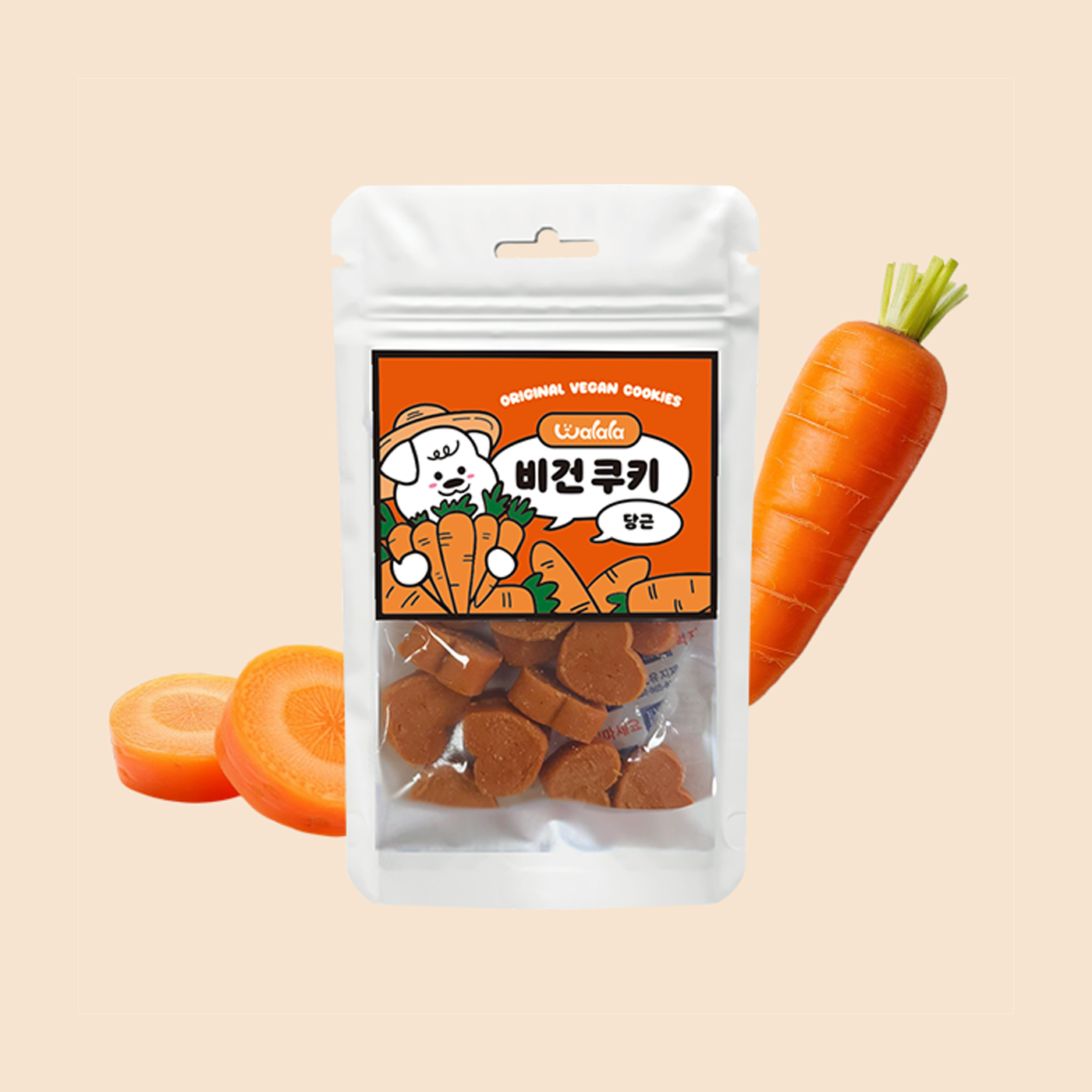왈랄라 강아지 오리지널 저알러지 비건 쿠키 노즈워크 간식 당근, 40g, 1개 - 메인 이미지