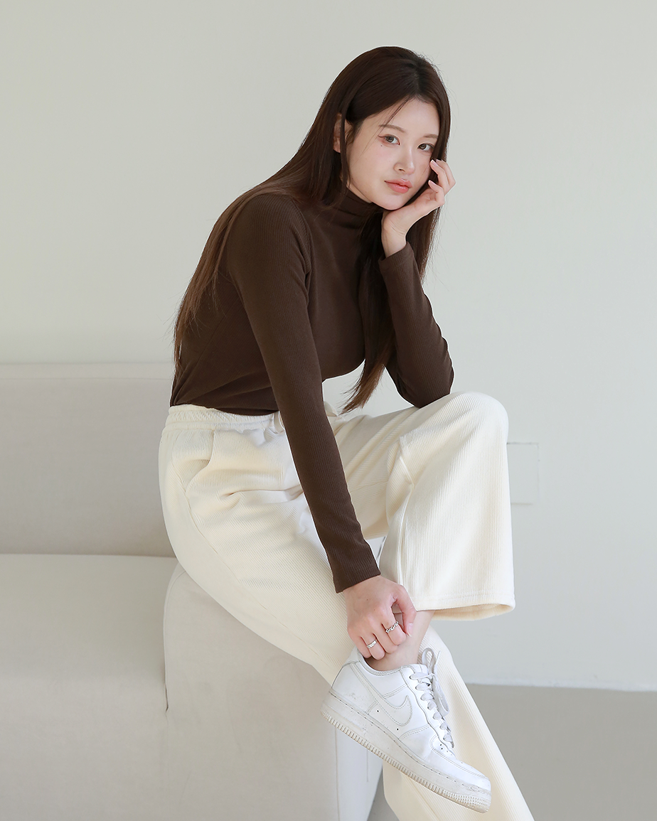 DDO 겨울 여자 융기모 골덴 코듀로이 스판 밴딩 기본 일자핏 팬츠 - 상세 이미지 5