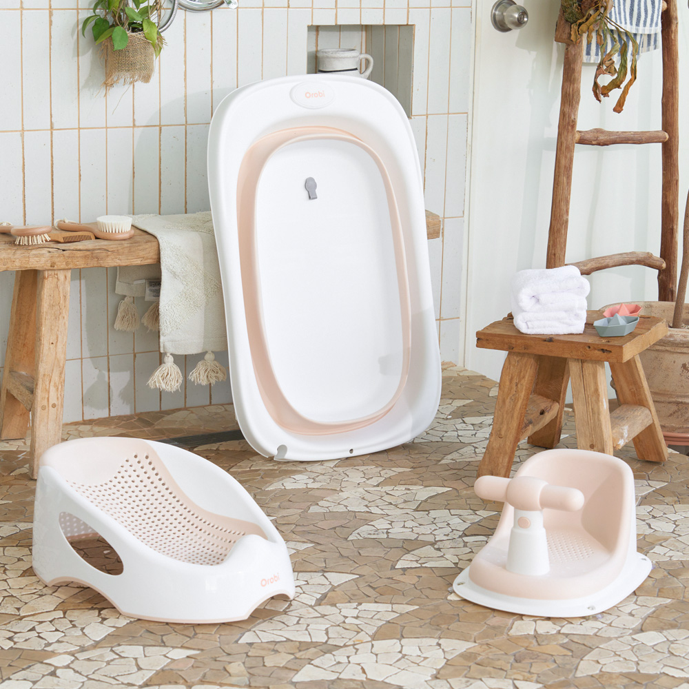 오로비 아기욕조 유아옥조 3종 접이식 등받이 신생아 목욕 의자 핑크
