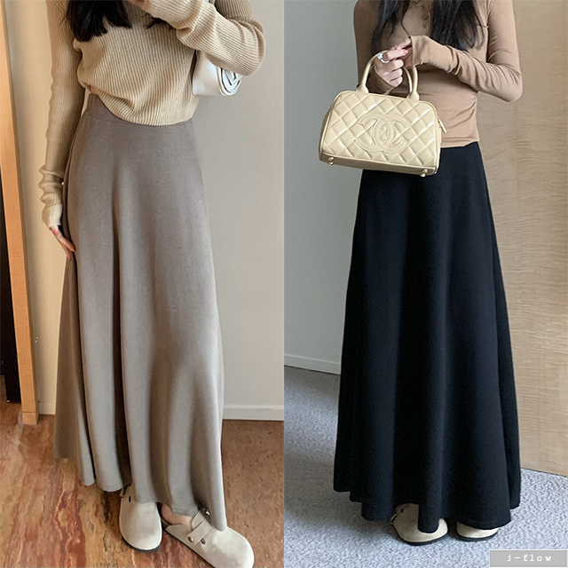 르브로 밴딩 A라인 맥시 니트 롱스커트 4col 가을 겨울 플레어 데일리 코튼 제이플로우 - 상품 이미지