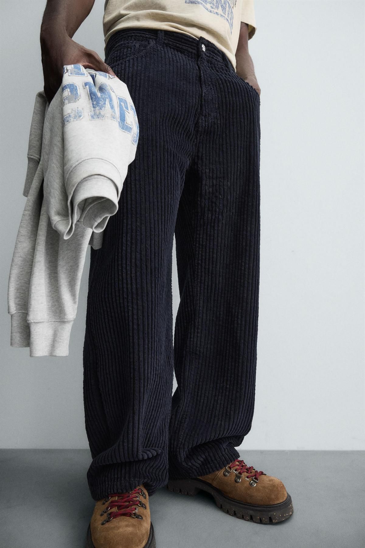 자라 테크니컬 배기핏 코듀로이 와이드 팬츠 6917/370 NAVY BLUE - 상세 이미지 5