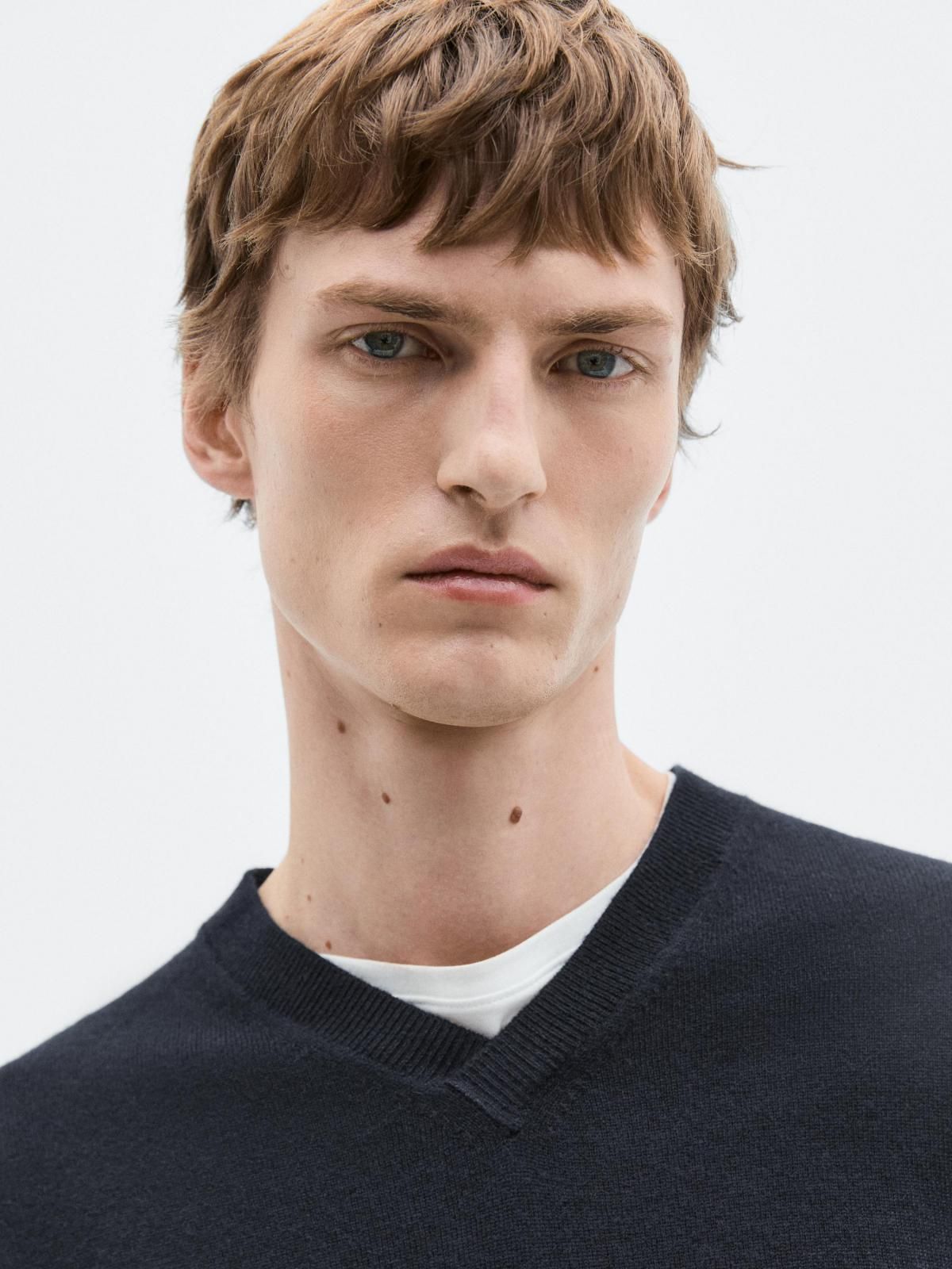 마시모두띠 한정판 울 캐시미어 브이넥 니트 스웨터 0955/880 NAVY BLUE - 상세 이미지 4