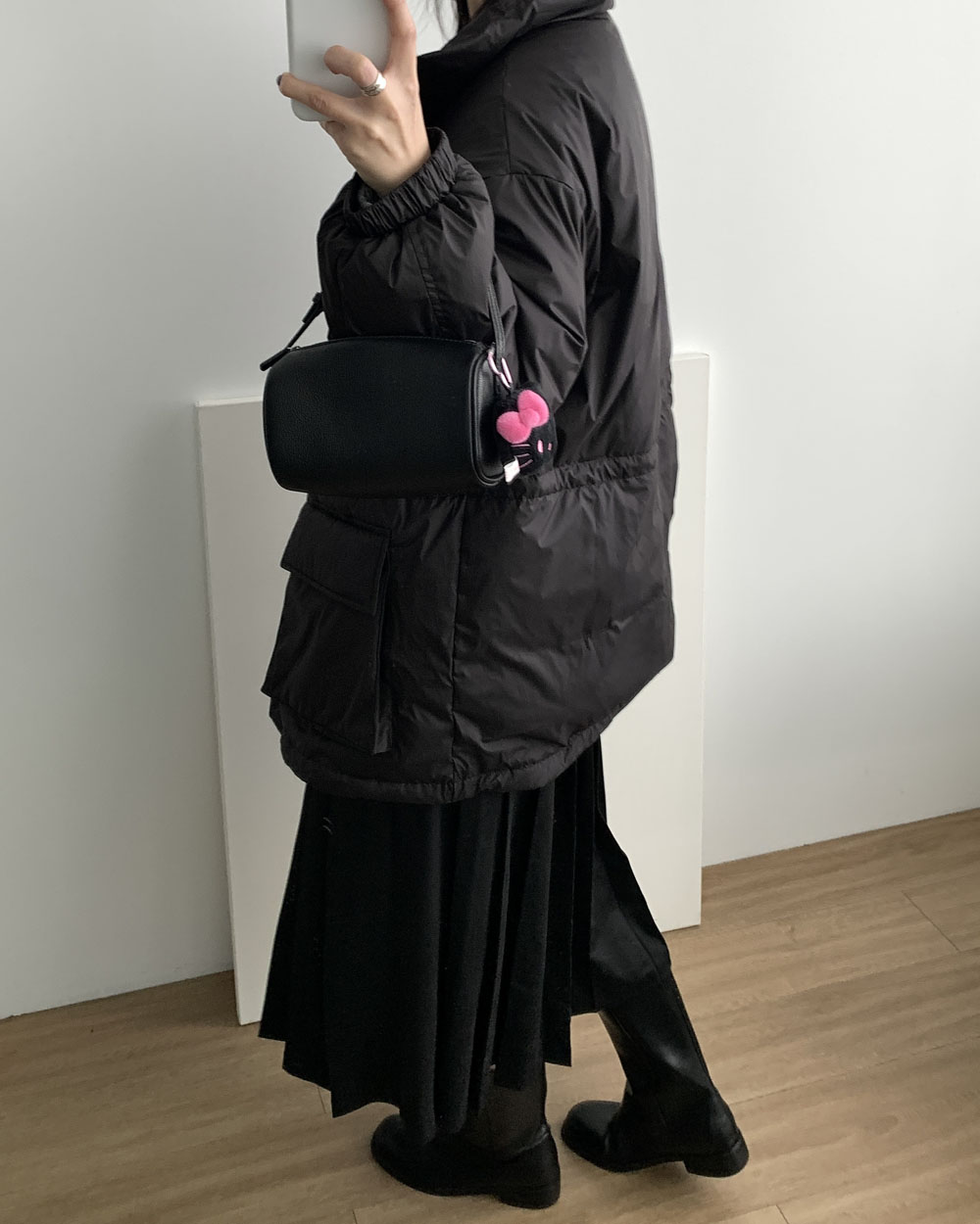 소프티 하프패딩 덕다운 안감후리스 허리스트링 가벼운 패딩 웨어링무드 (2c) - 상세 이미지 4