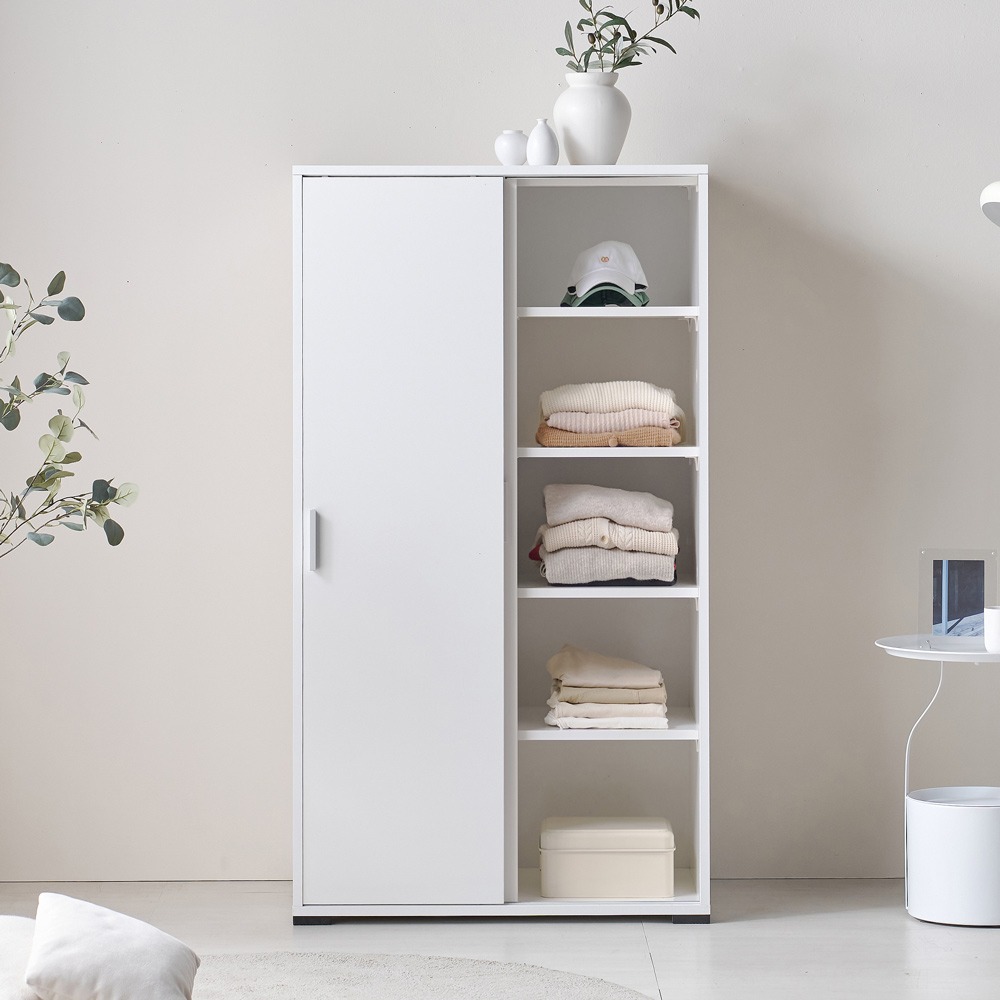 까사홈 루디 화이트 슬라이드 수납 옷장 800