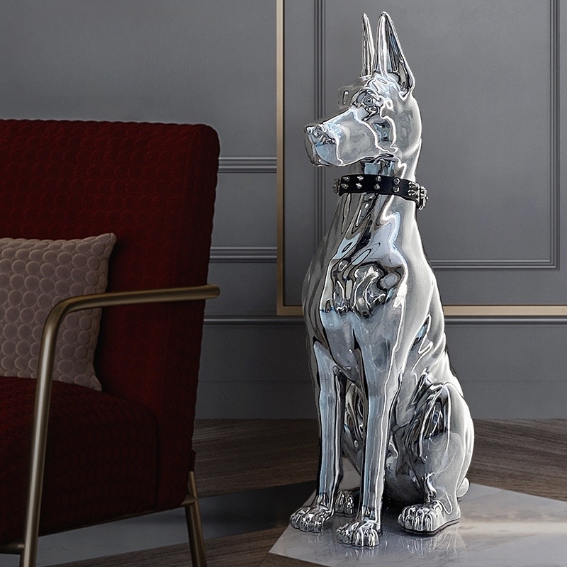 오브제 도베르만 상품 조각상 장식용 피규어 실버 중형 정원 강아지 현관 선물 집들이 조형물 - 상품 이미지