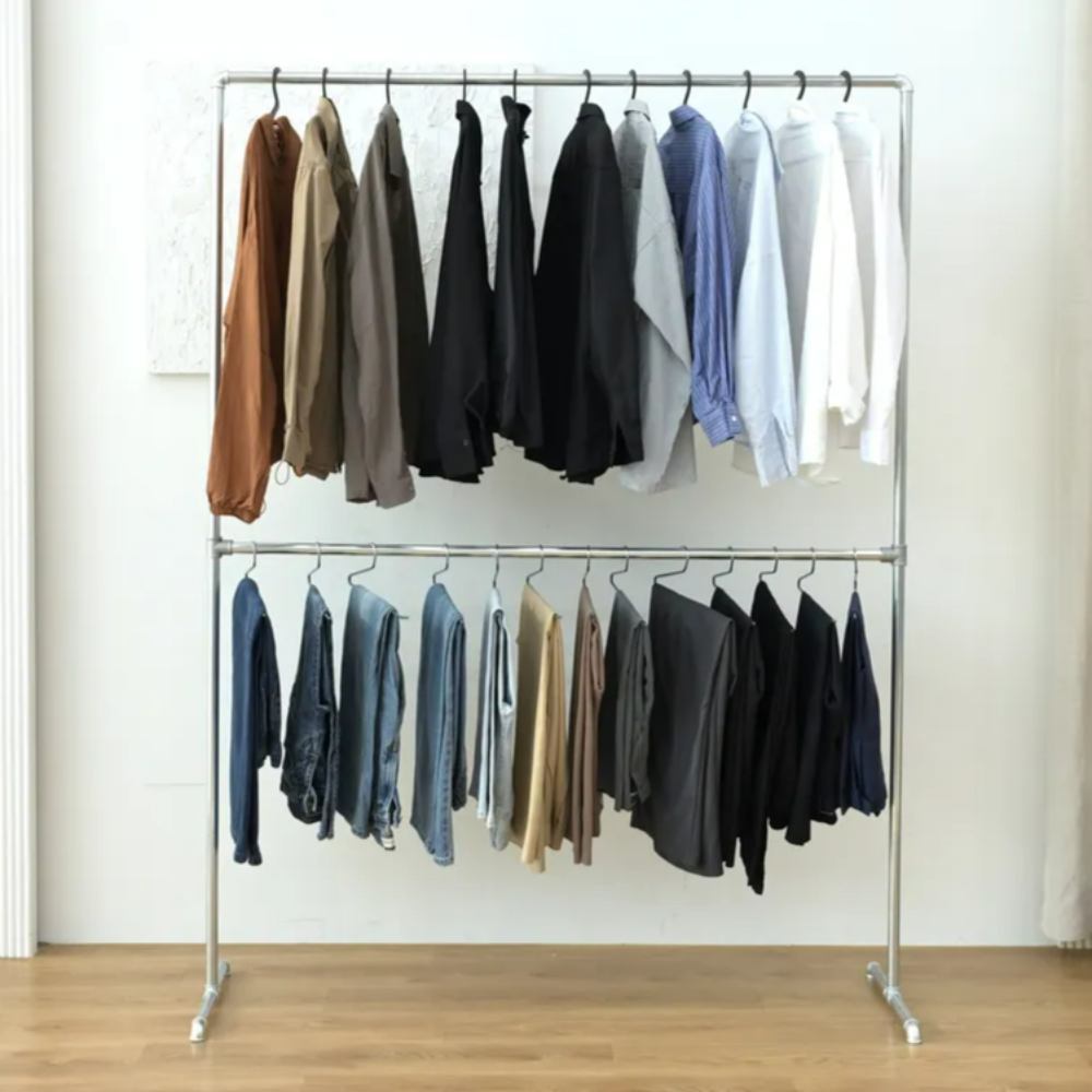 철제 2단 파이프행거 옷가게 스탠딩 이동식 매장용 튼튼한 헹거 가로1.2X높이1.8M