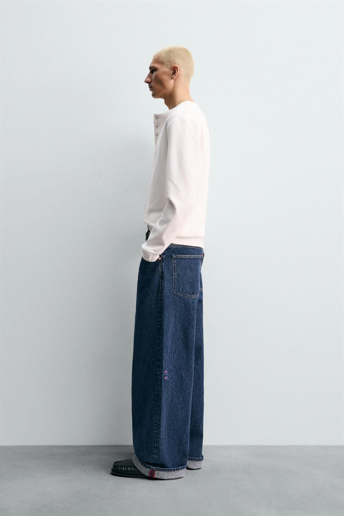 자라 와이드핏 배기 데님 청바지 X 챔피온 0840/327 BLUE - 상세 이미지 5