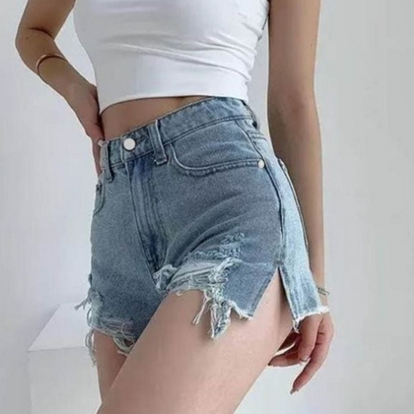 연청 여성 찢청 핫팬츠 데님 여자 찢청 반바지 - 상품 이미지