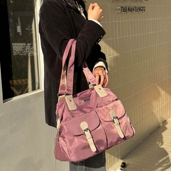 데일리 여성 숄더백 직장인 나일론 숄더백 빈티지 투포켓 - 메인 이미지
