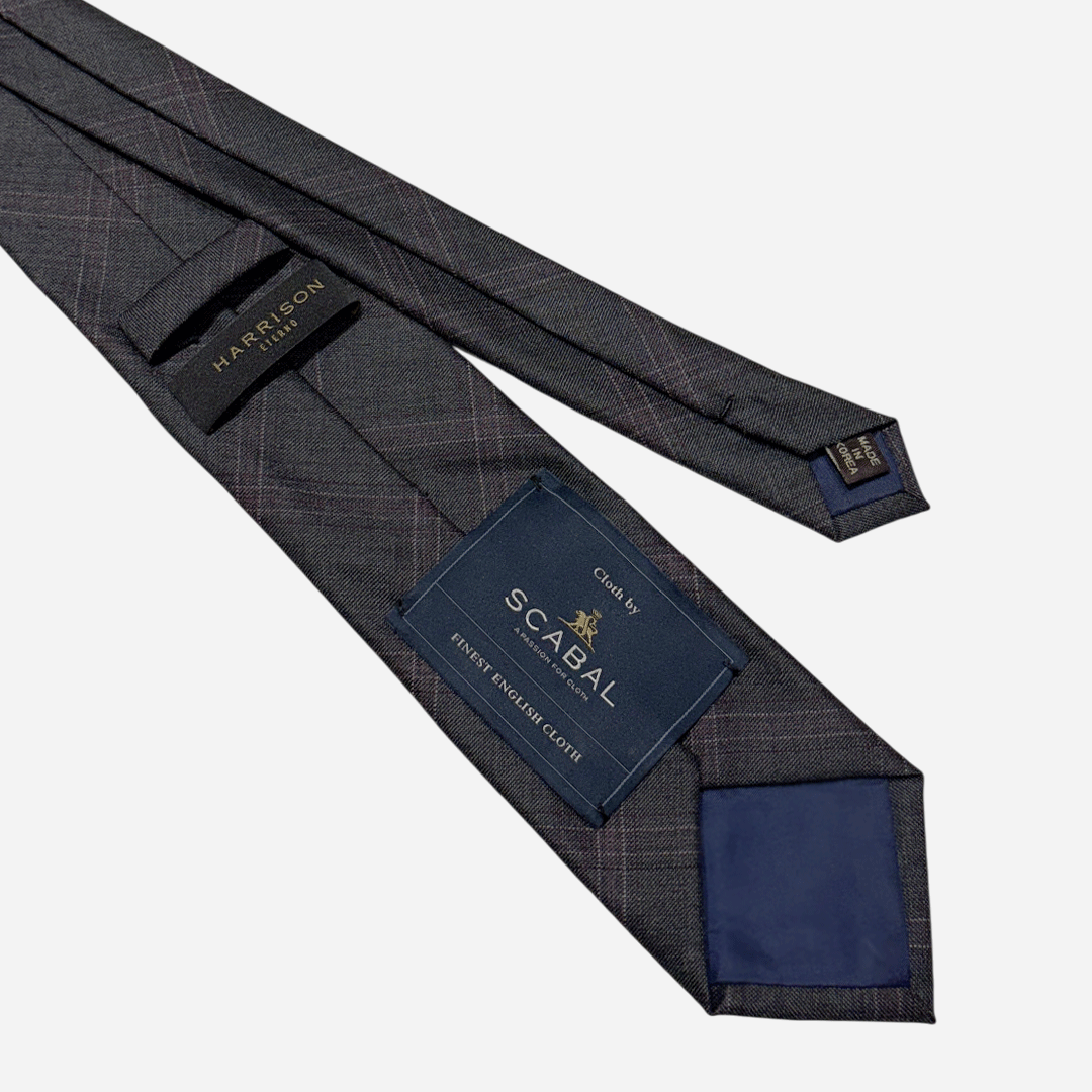 [해리슨테일러] 영국 SCABAL 스카발 핸드메이드 제작 넥타이 (charcoal purple soft windowpane check) - 상세 이미지 3