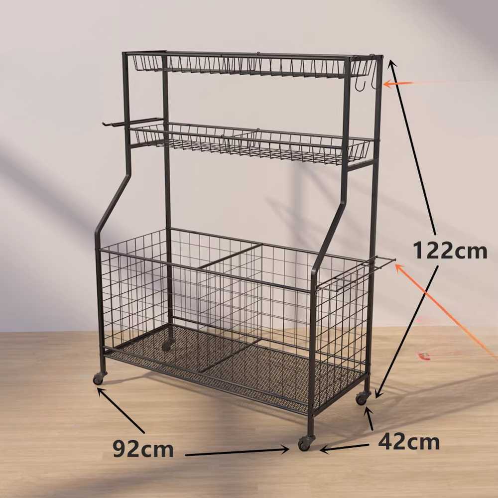 홈트 거치대 운동 용품 수납 다용도 철제 보관대 블랙 92x42x122cm(3단) - 상세 이미지 5