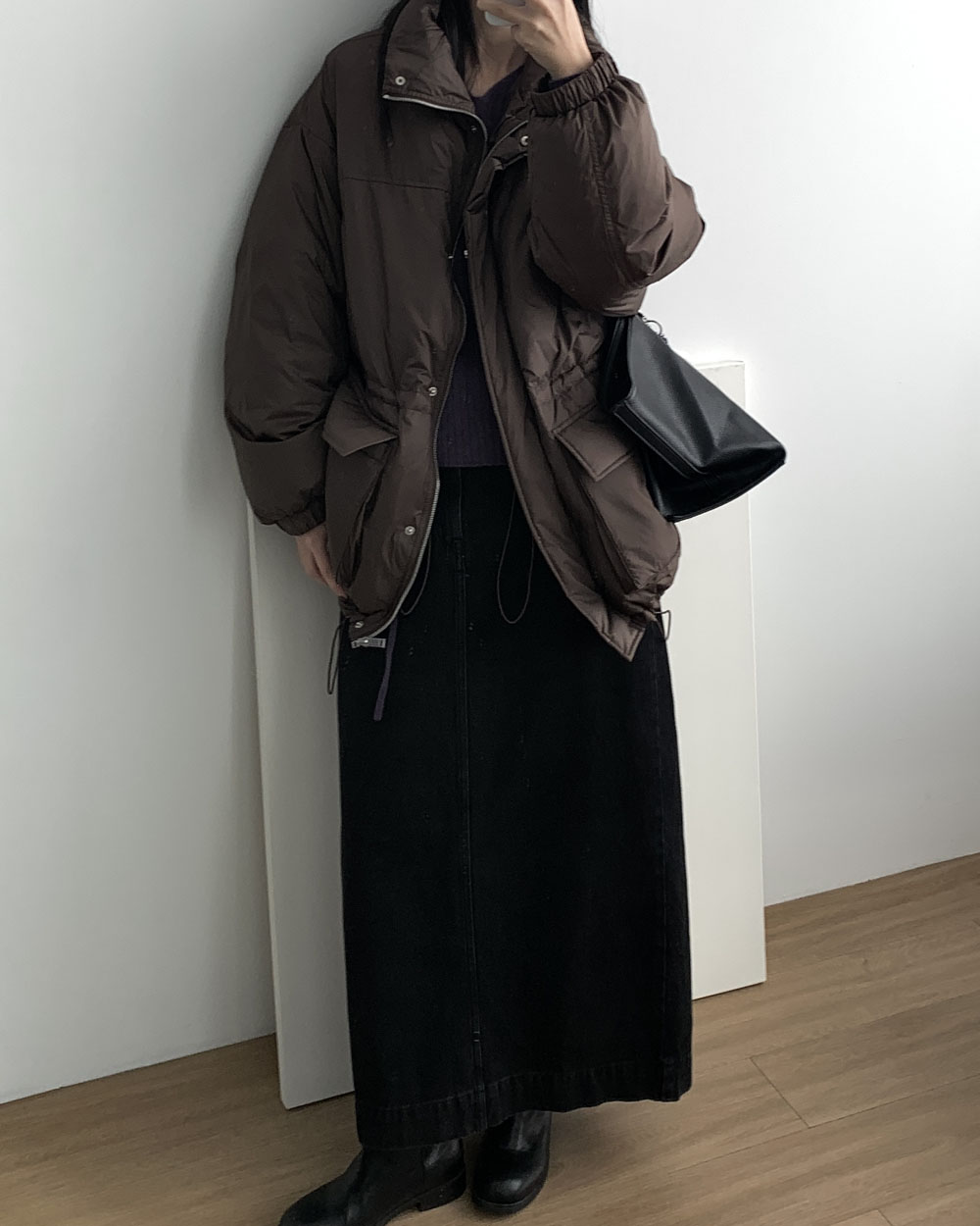소프티 하프패딩 덕다운 안감후리스 허리스트링 가벼운 패딩 웨어링무드 (2c) 이미지 8