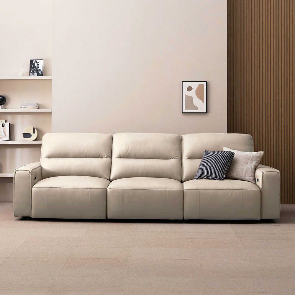 [NEW COLOR] 헤르짐머 메이븐 전동 리클라이너 슬라이드 모션 베드 천연 가죽 소파 스툴미포함, 아이보리, 4인용