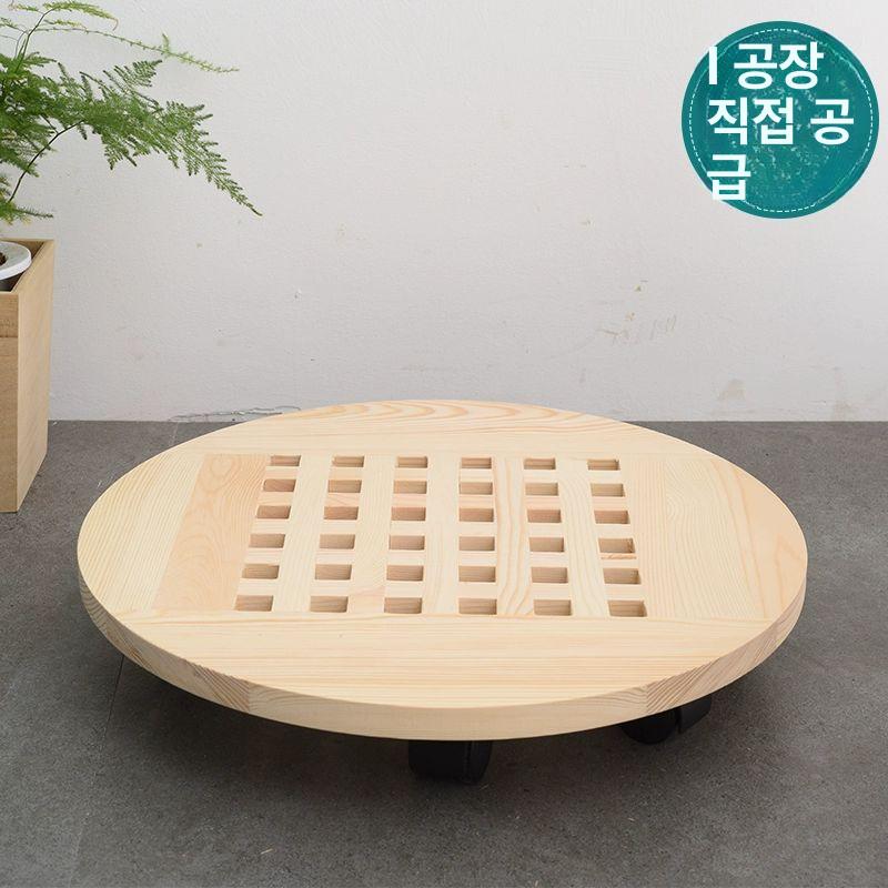 이동식 나무 화분 받침대 바퀴 물받이 내추럴 우드 25cm 4륜 브레이크 - 상세 이미지 2