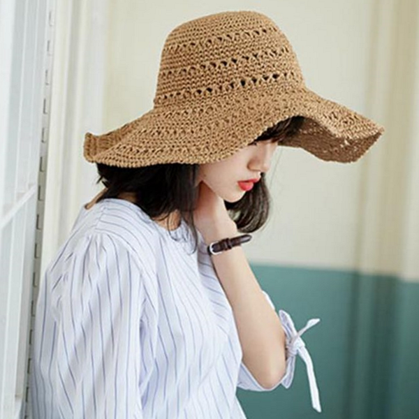 와이드챙 밀짚 모자 라피아 여름 모자 데일리버킷 휴양지 - 상품 이미지