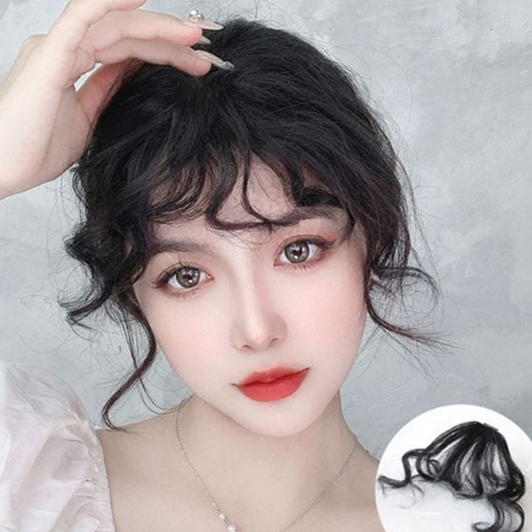 시스루 앞머리 가발 곱슬 웨이브 앞머리 똑딱이 정수리 - 상품 이미지