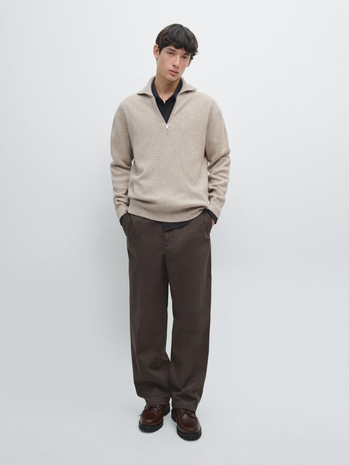 마시모두띠 울 혼방 모크넥 집업 니트 스웨터 1088/238 SAND BROWN - 상세 이미지 2