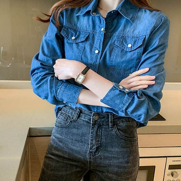 소프트 여자 데님 셔츠 캐주얼 여성 데님 셔츠 데일리 - 상품 이미지