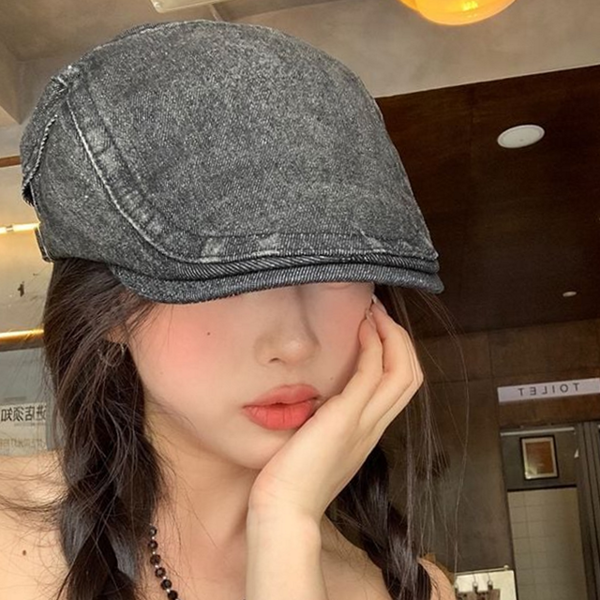 캐주얼 데님 베레모 데일리 청 베레모 스트랩 빈티지 - 상품 이미지