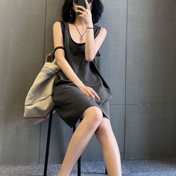데일리 민소매 원피스 캐주얼 루즈핏 원피스 라운드 여름 - 상품 이미지