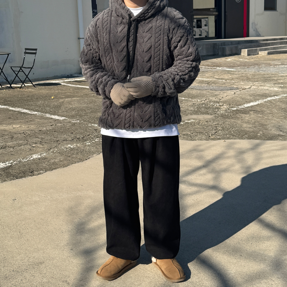 양털 기모 오버핏 꽈배기 후드티 - 상세 이미지 3