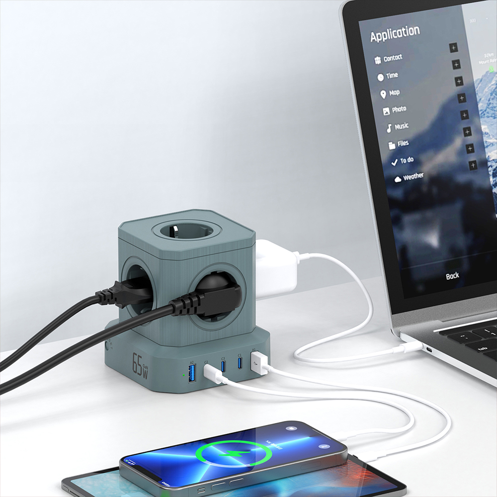 N배송 65W 노트북 초고속 고용량 밀리터리 캠핑 큐브 USB 멀티탭 5구, 2m, 1개 - 상세 이미지 4