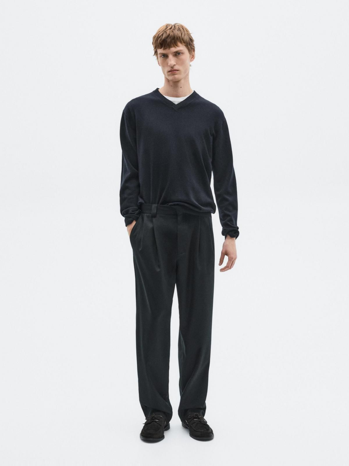 마시모두띠 한정판 울 캐시미어 브이넥 니트 스웨터 0955/880 NAVY BLUE - 상세 이미지 2