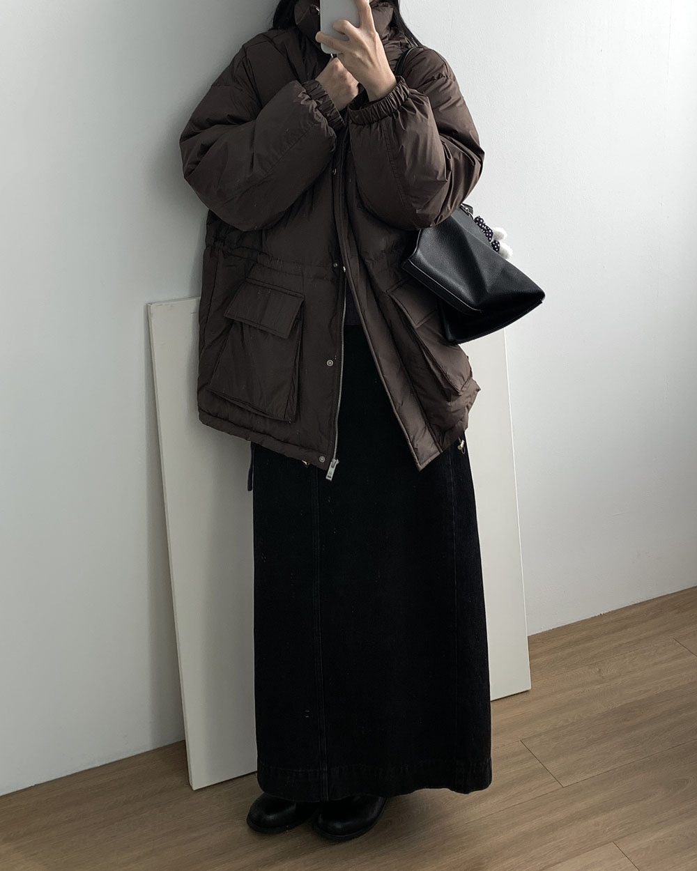 소프티 하프패딩 덕다운 안감후리스 허리스트링 가벼운 패딩 웨어링무드 (2c) - 상세 이미지 5