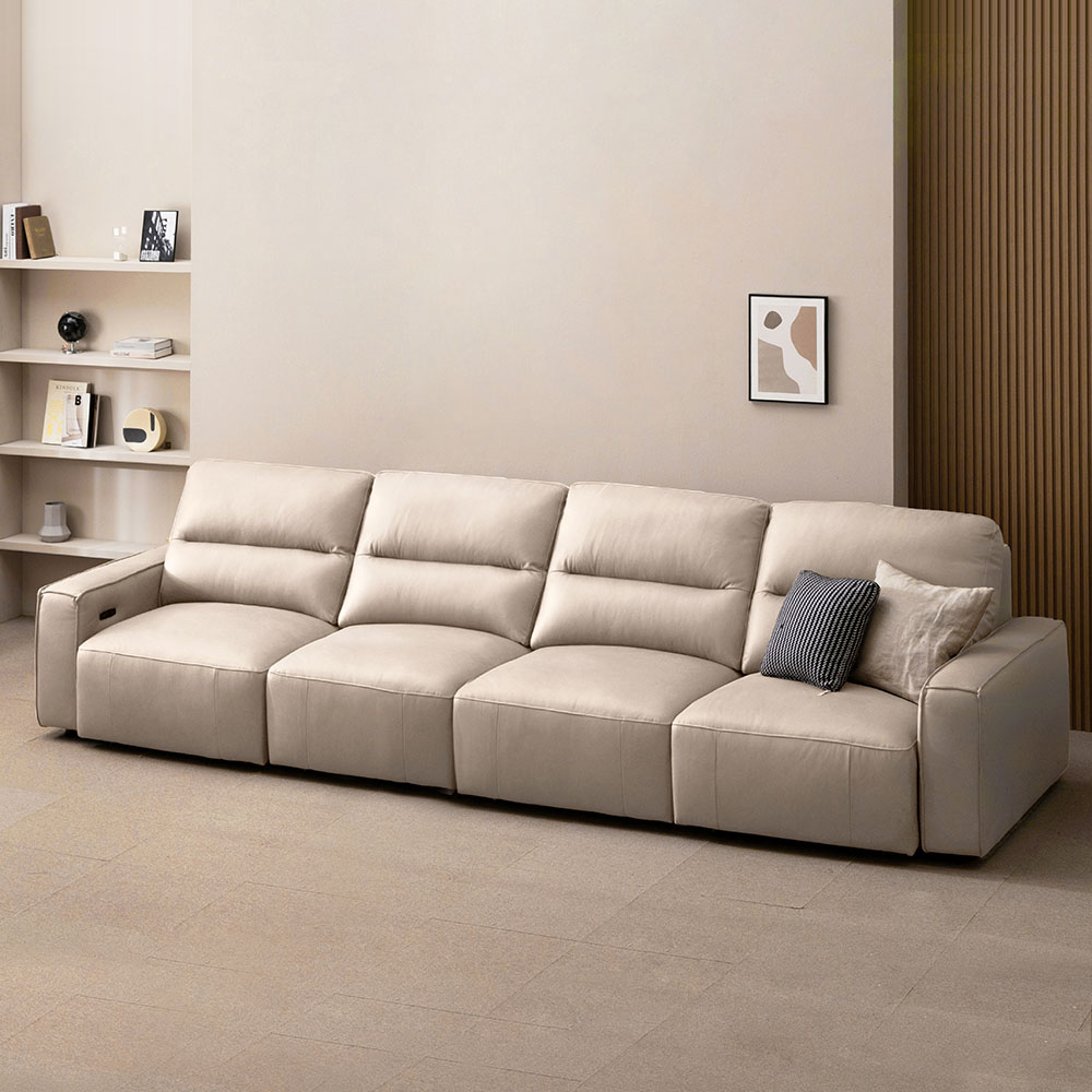 [NEW COLOR] 헤르짐머 메이븐 전동 리클라이너 슬라이드 모션 베드 천연 가죽 소파 스툴미포함, 아이보리, 6인용