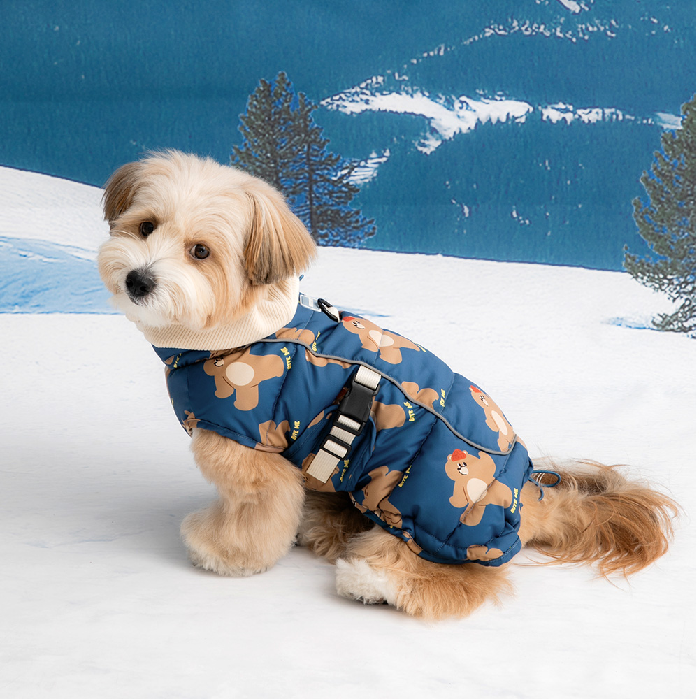 강아지패딩 조끼 강아지겨울옷 소형견 깔깔이 올인원 네이비 s