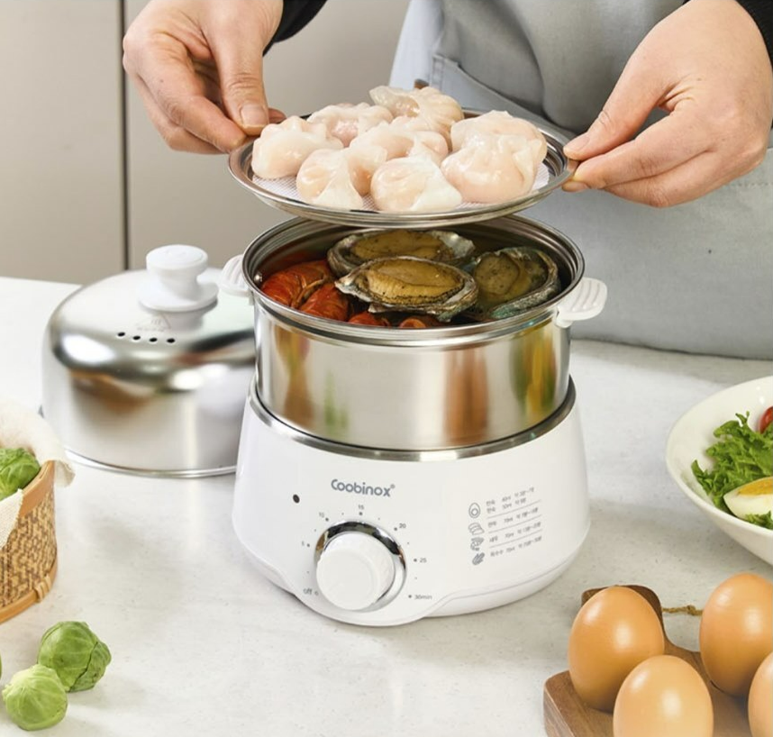 [Life모아] 304스텐 멀티 전기찜기 2단 알람형 미니쿠커