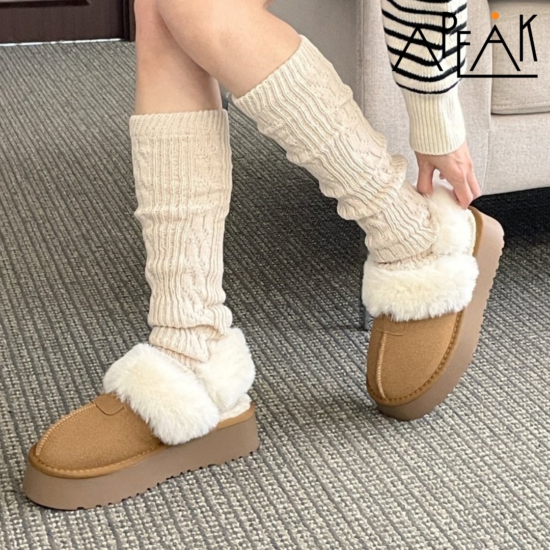 여성 탈부착 퍼슬리퍼 뮬 블로퍼 겨울신발 베이지 - 상품 이미지