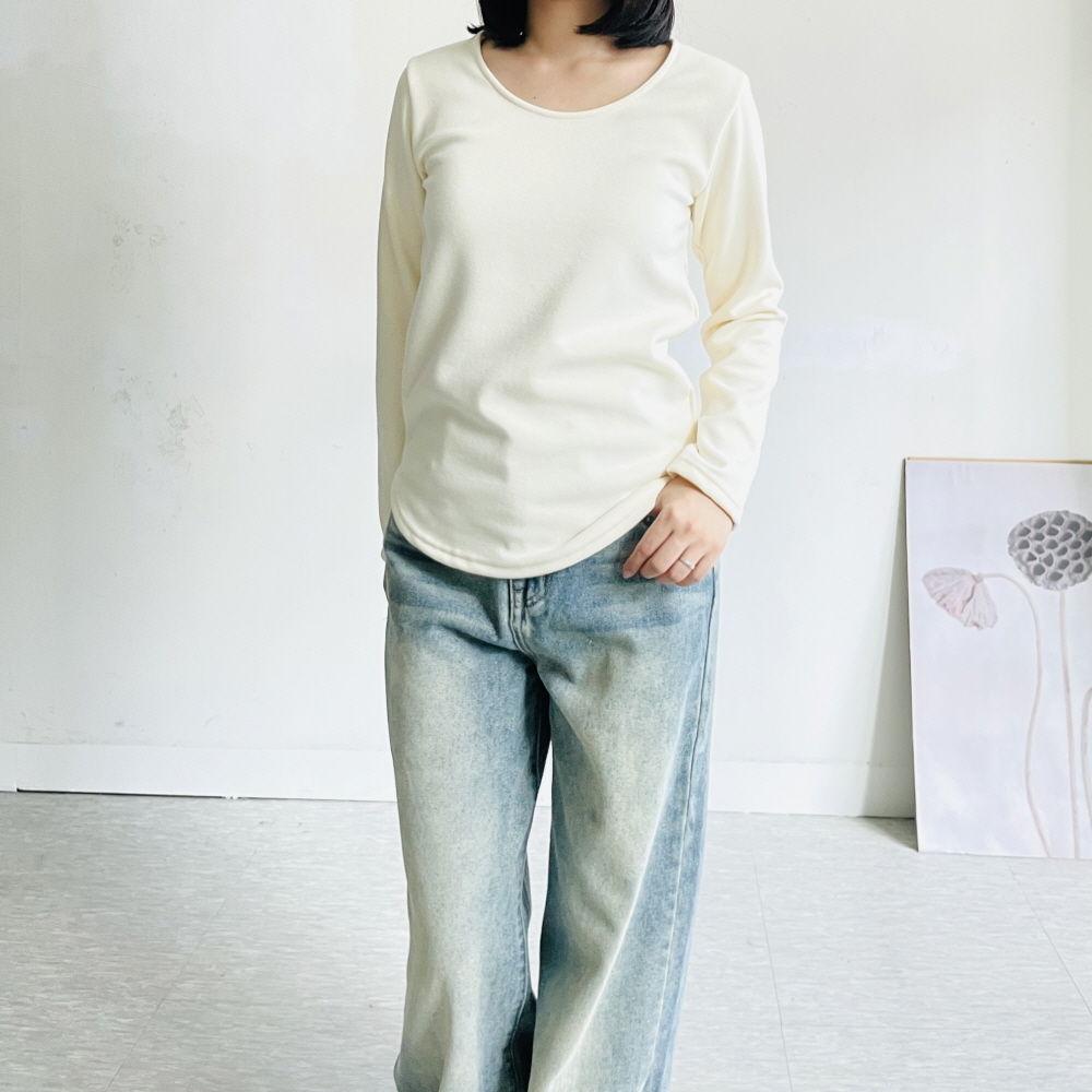 밍크 융기모 기본티셔츠 여성 유넥 무지 이너 레이어드 티셔츠 이미지 2