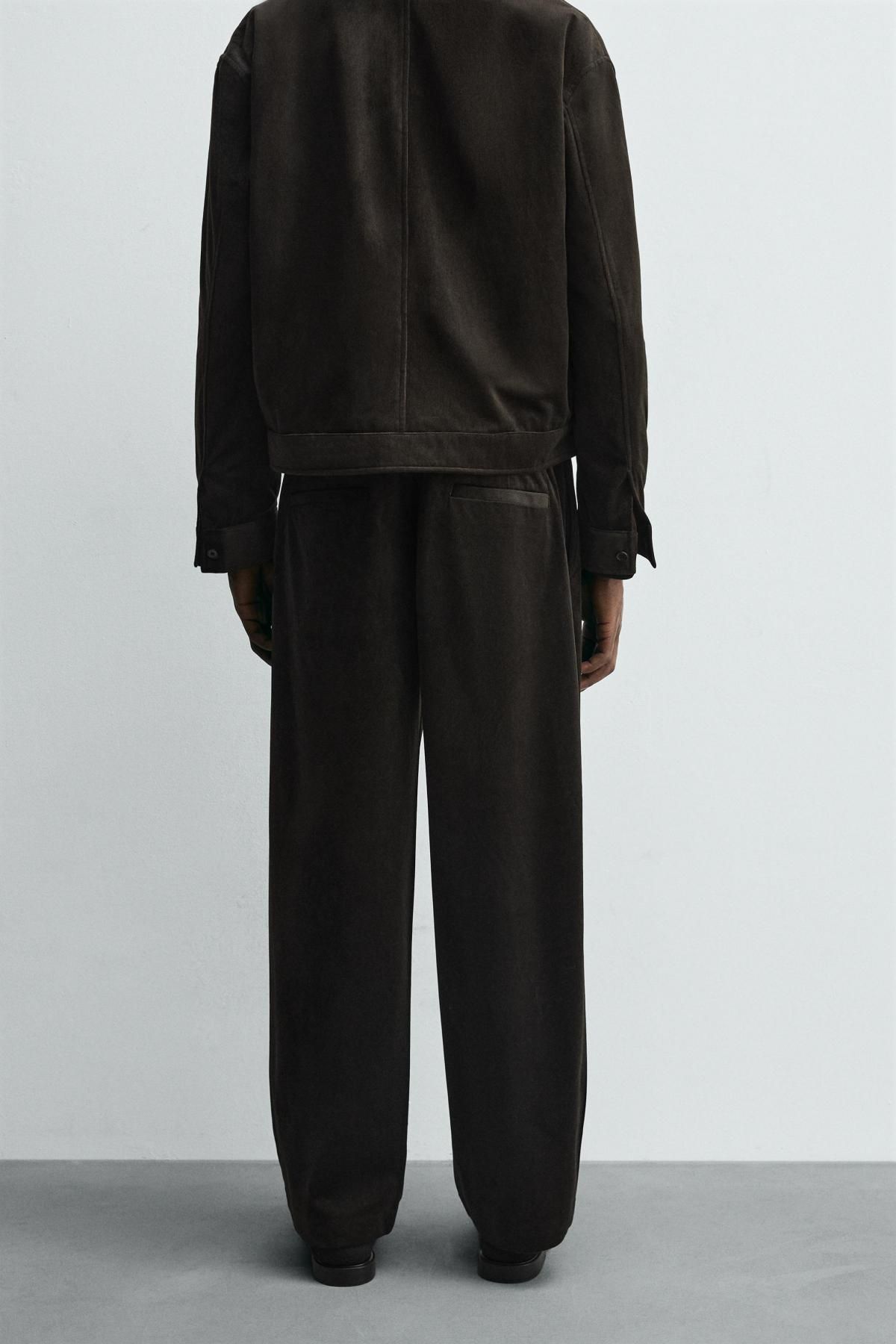 자라 테크니컬 벨벳 와이드 팬츠 5070/125 BROWN - 상세 이미지 3